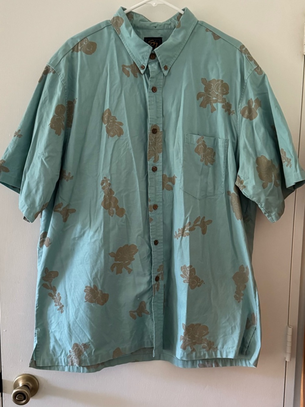 Sig Zane Light Teal Button-Down Shirt with Tan Floral Print xl